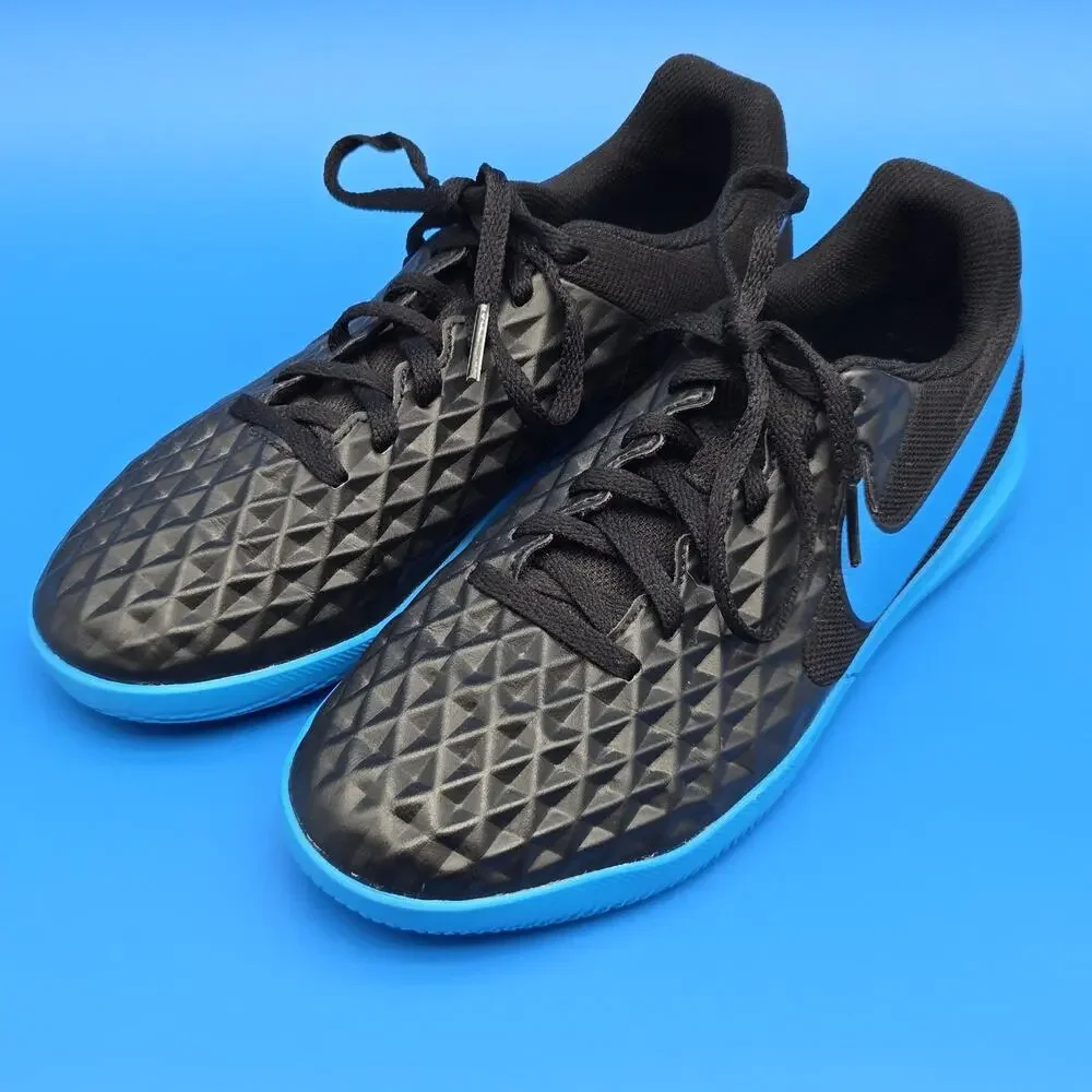 Nike Tiempo Legend 8 Club IC Youth 5.5Y Indoor Soccer Shoes Black Blue
